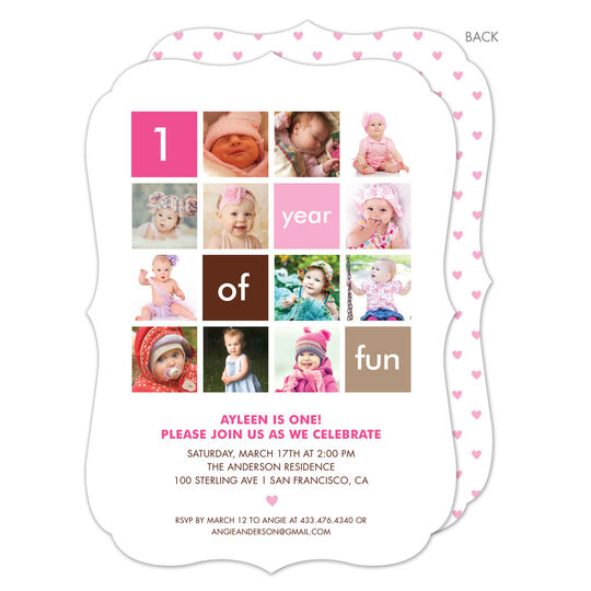Pink One Year of Fun Invitations